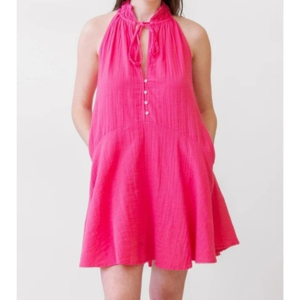 Elan Women's Medium Dress Halter V-neck Hot Pink Pockets NEW